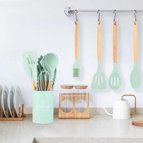 Set di 12 utensili da cucina in silicone, antiaderenti, per uso alimentare, verde alghe (verde alghe) - immagine 3