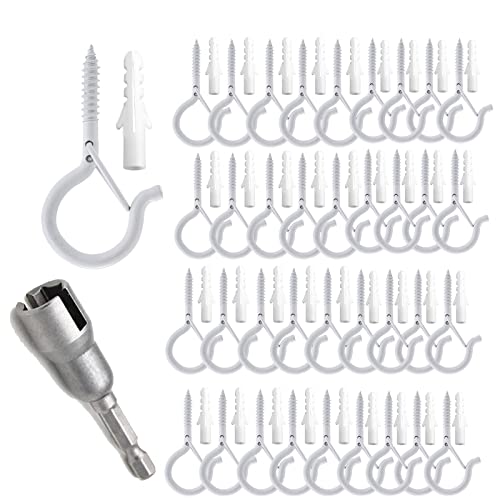Image of TAIHUIMY Screw Hooks for Outdoor String Lights, Eye Hooks Q-Hanger Plants Christmas Rope Light Clips, Wind Chimes Decoration Hanging Safety Buckle Design, Include Wing Nut Driver (40)