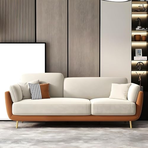 Image of Modern & luxury cushioned couch relax sectional sofa in fabric & velvet and Heavy Duty sofa ideal for bedrooms, living rooms, guest rooms, homes, and office-(3 Seater Brown & Beigee).