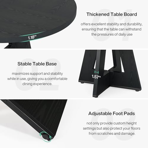 Image of Tribesigns 47 inch Round Dining Table Wood Kitchen Table for Dining Room, 47 inch Dinner Room Tables for 4-6, Farmhouse Accent Furniture with Wooden Tabletop and Cross Base, Black