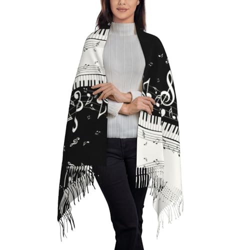 Piano Keys with Musical Notes print Oversized winter tassel shawl Scarf Fashion tassel shawl with styling3