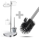 Maximex Raumspar WC-Center, Ständer für Toilettenpapier & Toilettenbürste, WC-Papierhalter mit Ablage für Feuchttücher, stehender Rollenhalter inkl. Bürste, rostfreier Edelstahl, 34 x 84,5 x 18 cm