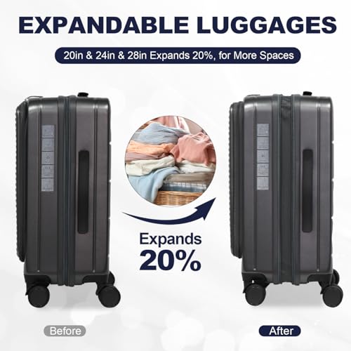 Luggage Set, 3-Piece TSA Approved, Hardshell Suitcases with Front-Opening Design, Black (20", 24", 28")4
