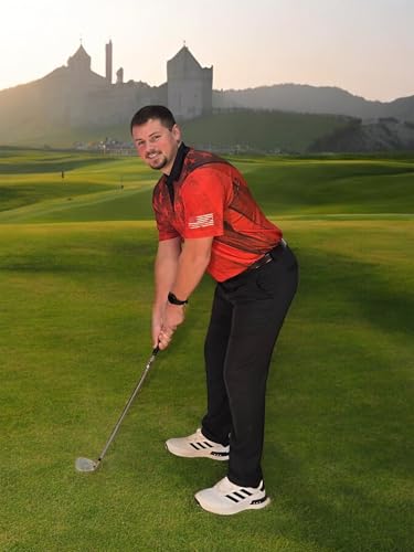 Patriotic USA Golf Polo Shirt – Men’s Performance Short Sleeve Moisture Quick Dry Fit Athletic Veteran UPF Stretch Casual Fun4