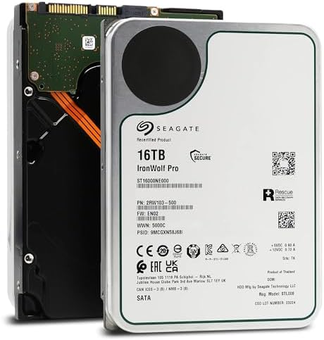 Seagate IronWolf Pro ST16000NE000 Internal NAS Hard Drive 16TB HDD, 3.5 Inch, 7200 rpm, CMR, 256 MB Cache, SATA3 (Refurbished)