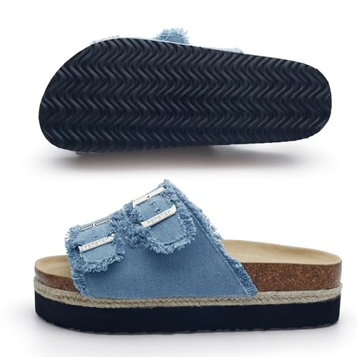 Image of PepStep Slide Sandals for Women with Soft Cork Footbed and Strap, Ladies Fashion Platform Slide Sandals Comfortable Slip On Style