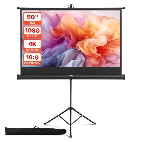 VEVOR Projektionsleinwand Stativleinwand (60 Zoll) mit 160° Weitwinkel, Beamerleinwand für Projektor innen & außen 16:9 4K HD, tragbare Filmleinwand mit Tragetasche für...