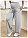 MakeMeChic Women's Maternity Pants Over Belly Wide Leg Casual Comfy Pregnancy Pants Wtih Drawstring Pocket Grey Small