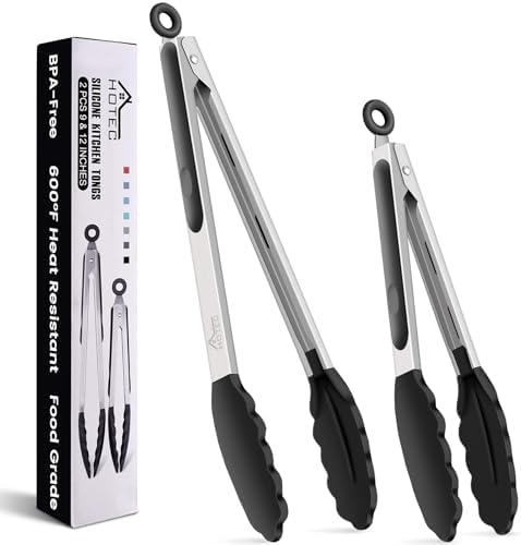 HOTEC Premium Stainless Steel Locking Kitchen Tongs with Silicon Tips, Set of 2-9