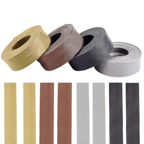 PH PandaHall 8.7 Yard PU Leather Trim 4 Colors Fold Over Trim Single Folded Bias Tape Binding Straps for Sewing Quilting Seaming Binding Hemming Piping Crafts Chair Decoration, 0.79 Inch