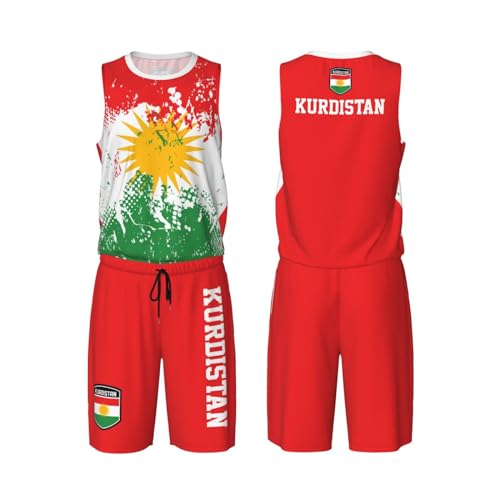 Kurdistan Flag Flag Grain (1) Basketball Jersey Uniform Suit for Men Adults Training Athletic Set