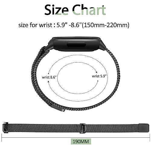 Vancle Strap compatible with Fitbit Inspire 3 Straps for Women Men Stainless Steel Mesh Loop Adjustable Wristband Replacement Strap (Black) - Image 2