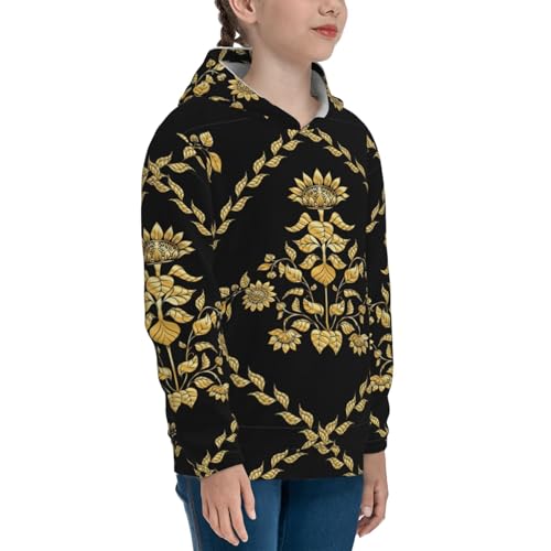Sunflower In Gold And Black Kids Pullover Hoodies Boys Sweatshirts Girls Athletic Clothes with Pocket3