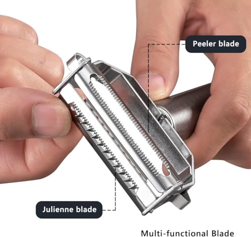 Image of 3 in 1 Vegetable Peeler for Kitchen with Julienne Blade | Fruit Peeler | Potato Peeler | Carrot Peeler | Cucumber Peeler | Eye Remover | Ergonomic Grip | Dishwasher Safe