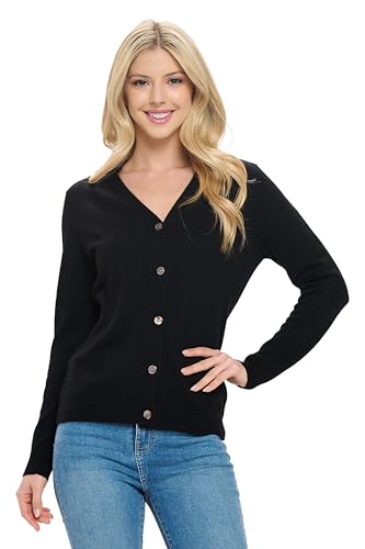 Women's 100% Cashmere Soft Long Sleeve V Neck Button Cardigan
