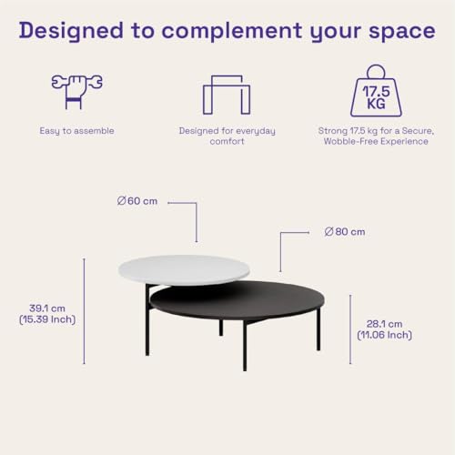 Image of Wakefit Center Table | 1 Yr Warranty | Coffee Table for Living Room Wooden, Tea Table for Living Room Wooden, Sofa Table, Free Installation from Brand, Modern Multi-Functional & Wobble-Free(Arkive)