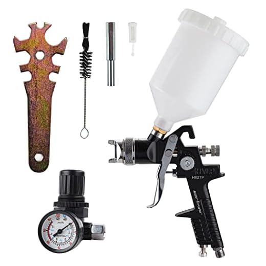 CARTMAN HVLP Gravity Feed Air Spray Gun H-827, H-827P, 20.2 oz Capacity, 2.5-3.5 CFM (Cubic feet per Minute), Optimal Working Pressure 3.0bar/43psi, Nozzle Size:1.4mm with Air Regulator
