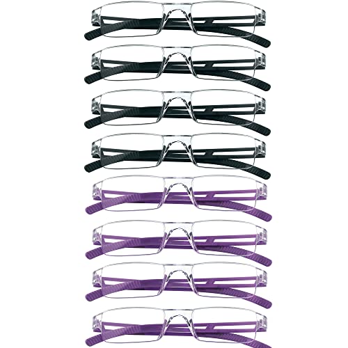 Image of 8 Pack Reading Glasses, Blue Light Blocking Computer Reading Glasses for Women and Men, Lightweight Readers (4 Black+4 Purple,+3.50Magnification)