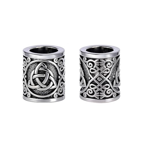 Yahpetes Norse Viking Rune Beads 2 Pcs Hair Beard Pendants Antique 0.59"X0.47" Norse Rings Silver Metal Clips Cuffs Rings Vikings Jewelry for Hair Decoration