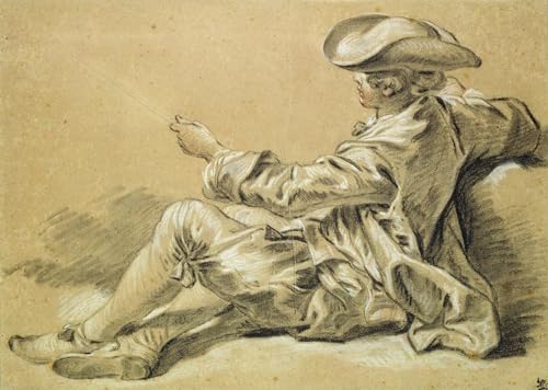 Affiche François Boucher Petit garçon à la canne à pêche reproduction sur toile 60x90cm
