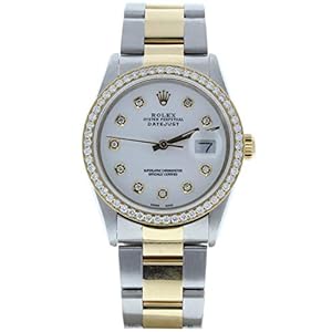 Rolex Men’s Datejust Model 16233 Steel & 18k Gold Oyster Band Custom White Diamond Dial & Diamond Bezel (Certified Preowned)