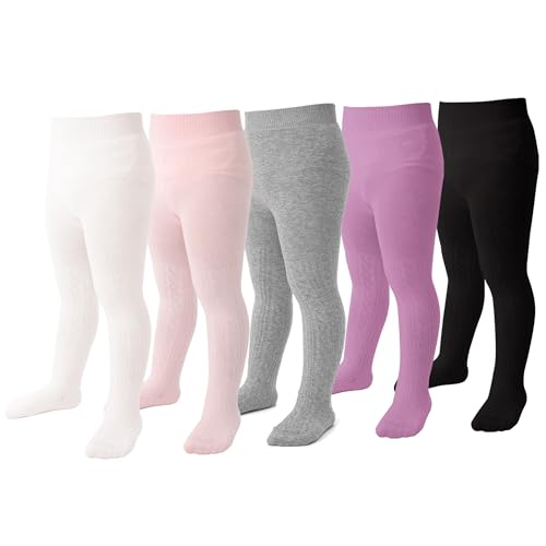 Image of Marchare Baby Girls Tights Thick Solid Cable Knit Leggings Winter Warm Stockings For Toddler Girls 1 /2 /3 /4 /5 Pack