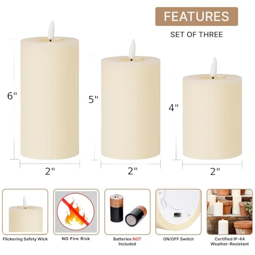 Image of coku Set of 3 Flameless LED Pillar Candles, Real Wax Flickering Moving Flame Candles, Battery Operated Smokeless Safe Decorative Candle for Home, Bedroom, Wedding, Party, Diwali, Christmas & Gifts