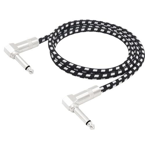 LANMINGLEL Cable de instrumento corto TS de ángulo recto de 1/4 pulgadas, cable para guitarra eléctrica, 6,35 mm, cable estéreo para guitarra, bajo, teclado y Pro Audio (3,3 ft)