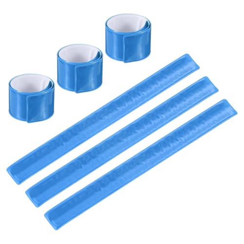 PATIKIL Bandas Reflectantes, 6Pcs Pulseras de Snap Brazalete de Seguridad de Alta Visibilidad Reflectores Correa de Muñeca para Trotar, Ciclismo, Correr, Senderismo, Color Azul Claro