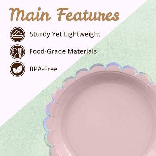 Image of Party Paper Plates, 50-Pack 9-Inch Bulk Disposable Decorative Plates with Iridescent Scalloped Trim, 6 Pastel Colors for Tea Party, Easter, Garden Party, and Bridal Showers, Opalescent Pastel Medley