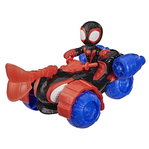 Marvel Spidey and His Amazing Friends Miles “Spin” Morales, Tecno-Moto, Figura de acción y vehículo de Juguete