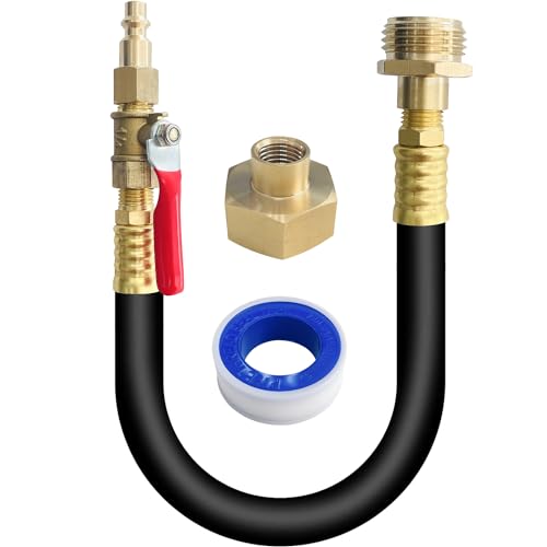 Image of RV Winterizing Kit, 16 Inch Sprinkler Blowout Hose Adapter Kit with Shut Off Valve, Air Compressor Quick Connect Water Blowout Fitting Plug for Boat Camper Travel Trailer