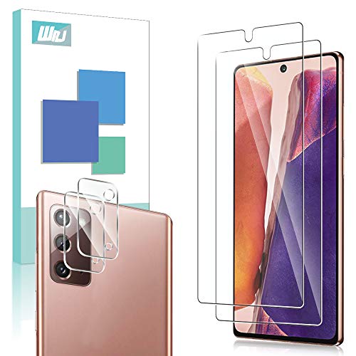 [2+2 Pack] WRJ 2 Packs Screen Protector + 2 Packs Camera Lens Protector for Samsung Galaxy Note 20,HD No-Bubble 9H Hardness Tempered Glass