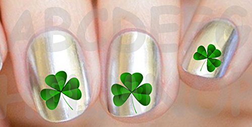 AWS Set 40 Water Decals Clover Three Leaf Green Lucky Flower Stickers Leaves Shamrock Irish Green Lucky Nail Art Transfer Decoration Symbol Ireland Irish Clover Irish