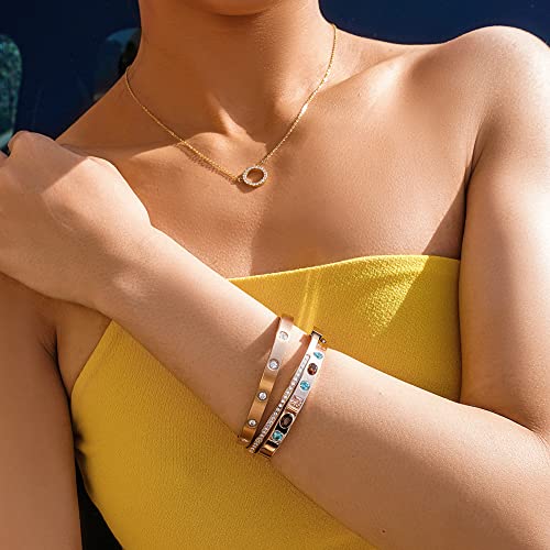 CIUNOFOR 14K Gold Filled Bangle Bracelets for Women with Cubic Zirconia, 6.5"-7.5" Inner Circ. Stainless Steel Cuff Bracelet Thin Bangle2