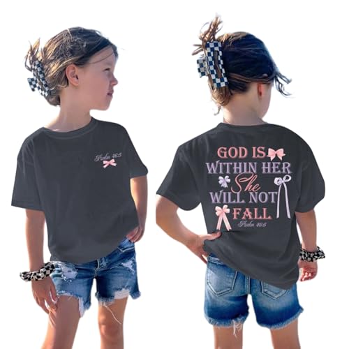 Girls Christian Tees God is Within Her Jesus Shirt for Kids Faith Cute Graphic Bow Tshirt Inspirational Religious Top
