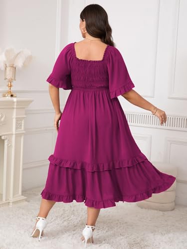 Image of SCOMCHIC Women's Plus Size Maxi Dresses Summer Short Sleeve Square Neck Smocked Wedding Guest Cocktail Boho Long Dress