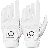 FINGER TEN Golfhandschuhe Herren Links Rechts Golf Handschuh Wert 2 Stück (Not Paar) Golfhandschuh Linke Rechte Hand Handschuhe , Allwetter Mikrofaser Rain Grip (Weiß M, Links)