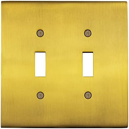 Switch Hits Professional Grade Antique Brass Outlet Wall Plate | 2 Toggle | 4.5" x 4.5" | Modern Electrical Outlet Cover Collection | Quality Switch Plate Covers For All Configurations