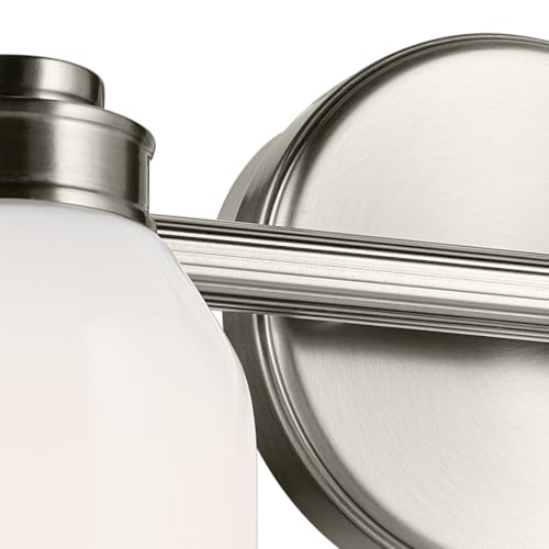Image of Kichler Shae 2-Light Bathroom Vanity Light, Brushed Nickel | White opal glass vanity light for modern bathroom mirrors (15 inch x 9 inch), 55201NI