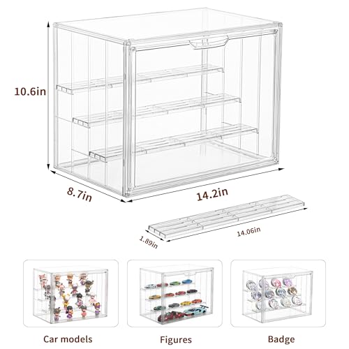 Image of 3 Pack Display Case for Collectibles 4 Layer Updated Adjustable Acrylic Display Case with Magnetic Door Clear Stackable Display Box Hobby Display Cases for Figures, Countertop