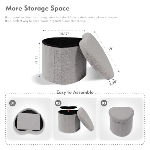 Image of B FSOBEIIALEO Storage Ottoman Heart Shaped Ottoman with Storage, Grey