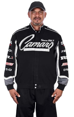 JH DESIGN GROUP Men's Chevy Camaro Collage Embroidered Cotton Twill Jacket