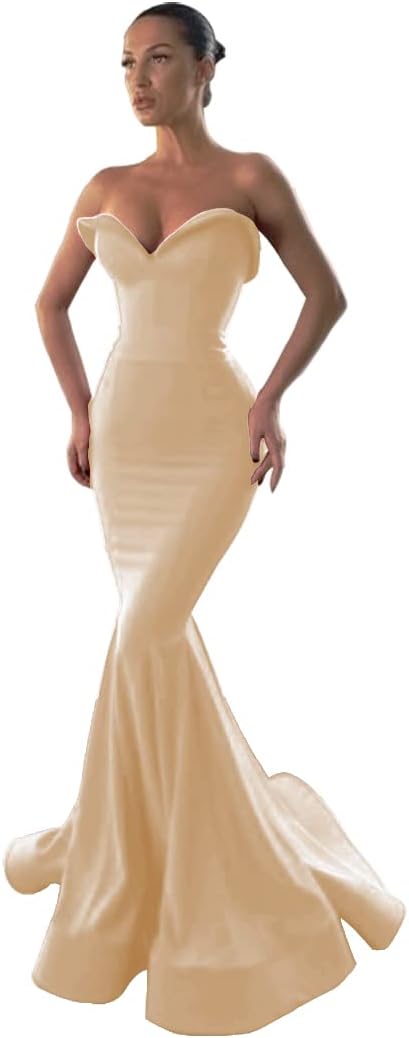 Women's Mermaid Strapless Long Prom Dresses Open Back Sweetheart Evening Gowns