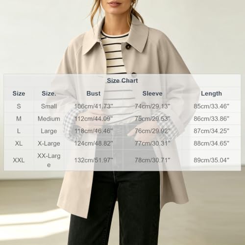 Trench Coat Women Lightweight Barn Jacket Plaid Lined Lapel Button Up Coats - image 4