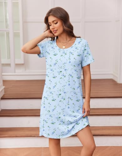 Image of Ekouaer Nightgowns for Women Short Sleeve Night Dress Printed Sleepwear