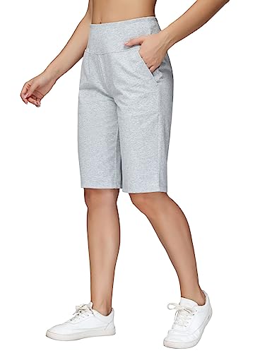 Image of baleaf Women's 12 inch Long Bermuda Shorts High Waisted Knee Length Cotton Shorts Pockets Casual Work Lounge