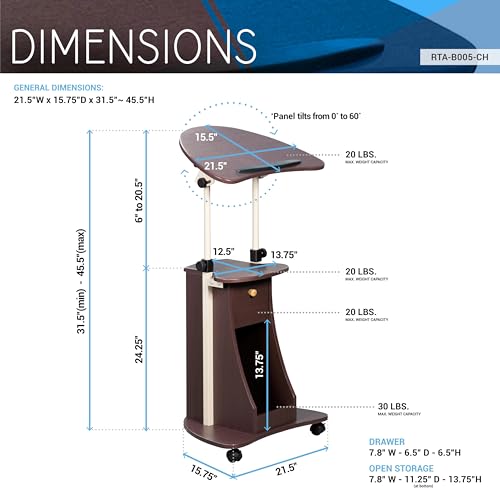 : Techni Mobili Sit-to-Stand Rolling Adjustable Storage Medical Laptop Computer Cart, Chocolate (B005) - image 3
