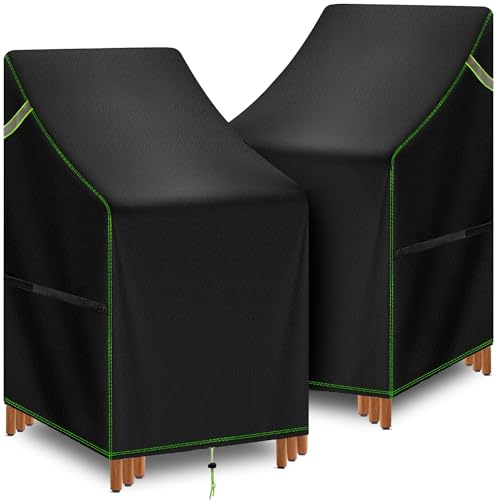 TIFILE Stackable Patio Chair Covers Waterproof 2 Pack 420D Outdoor Chair Covers for High Back Stacking Chairs Fits 4-6 Chairs 25.6 L x 29.5 W x 47 H Black