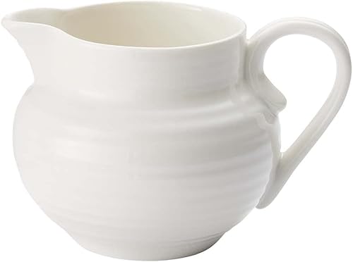 Portmeirion Sophie Conran - Jarra de crema blanca, jarra pequeña de crema de 10 onzas para café y leche, hecha de porcelana fina, apta para